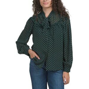 GEMMA+ JANE Green/White Tie Neck Shirt